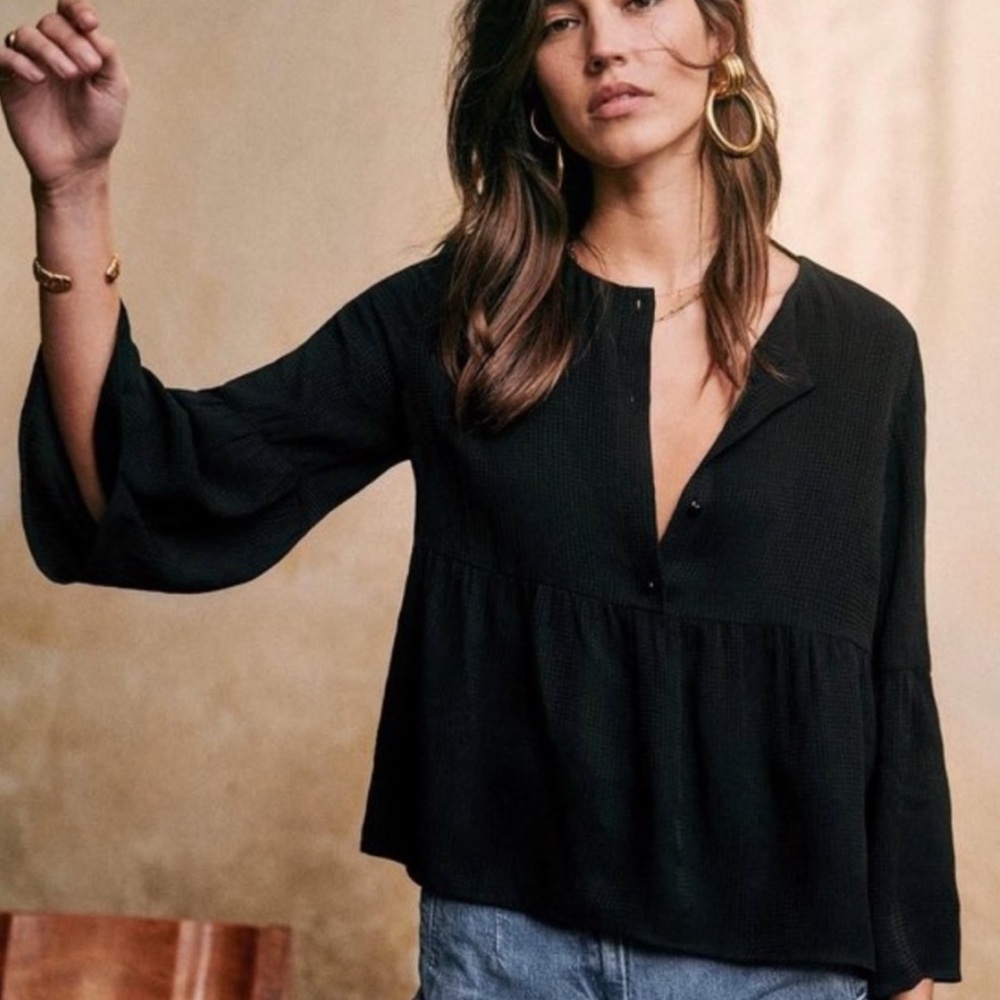 Sezane Black Maiwenn Silk Shirt Size 36